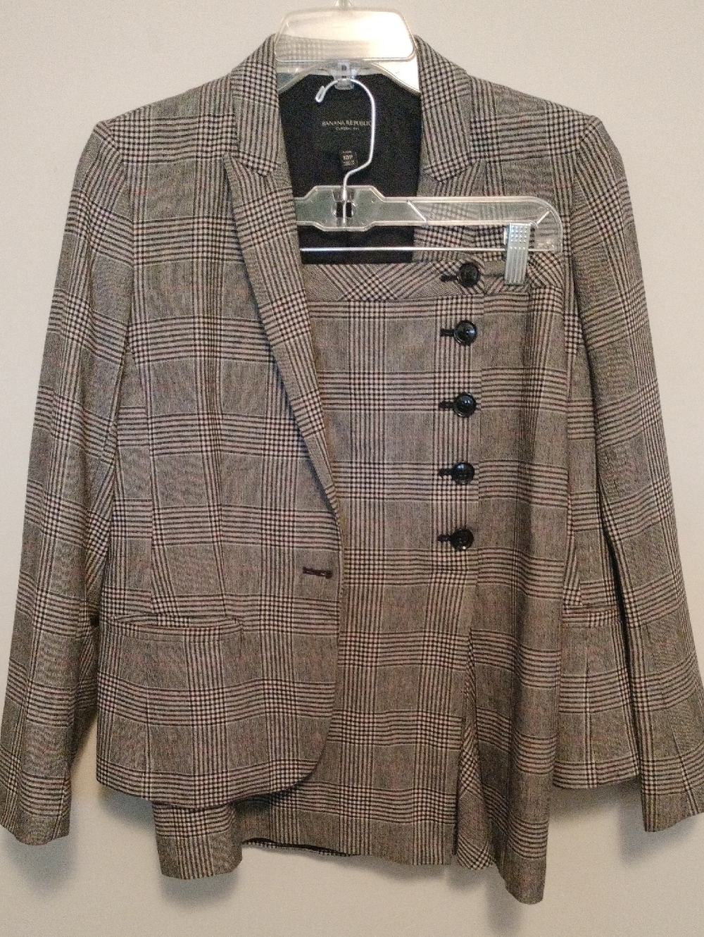 Banana Republic Gray Plaid Blazer and Skirt Set